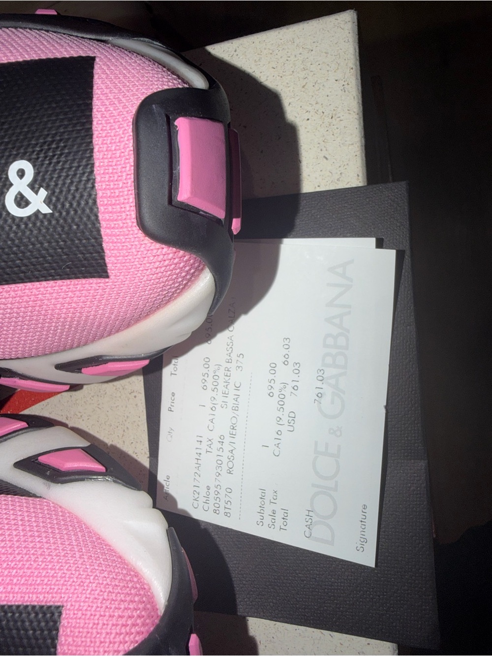 Dolce & Gabbana Pink and Black Logo Slip-On Sneakers - Picture 4 of 6